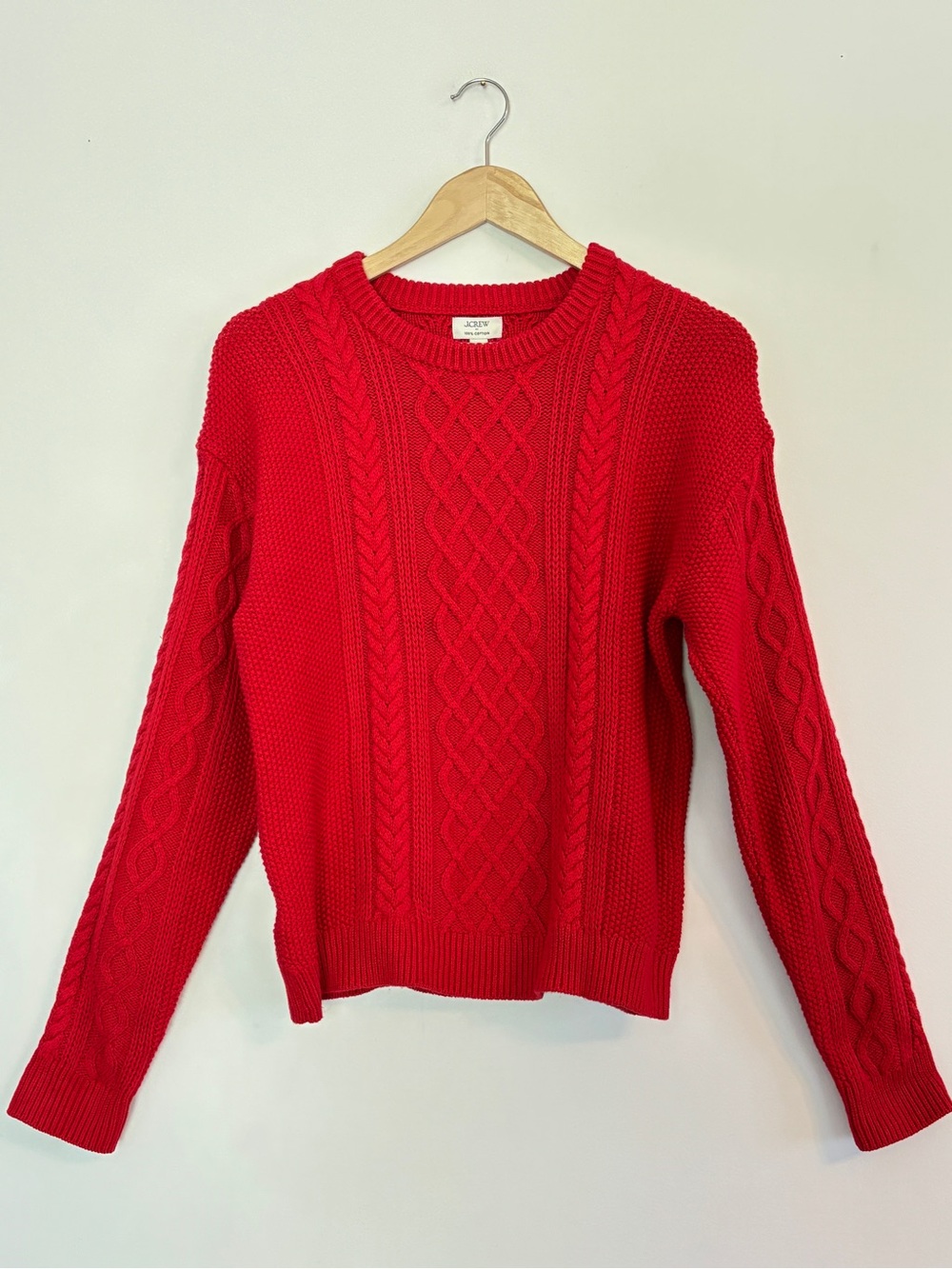 J. Crew Women’s Red Cable-Knit Crewneck Sweater Size Medium New Classic